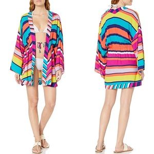 NWT Trina Turk Women's Medium Multicolor Tie-Front Kimono Swimsuit Cover Up